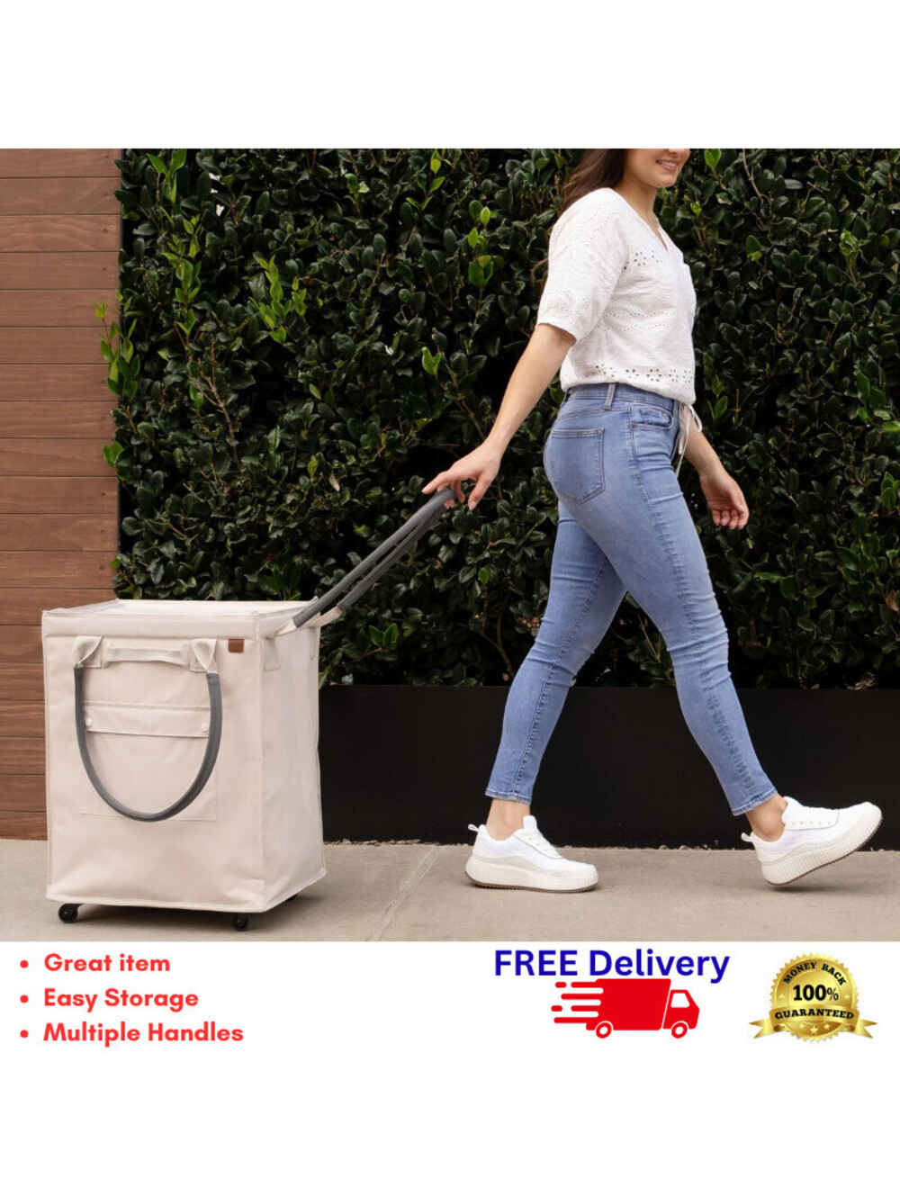 CleverMade 90L Foldable Rolling Tote Bag Heavy Duty Storage Cart Wheels Zipper